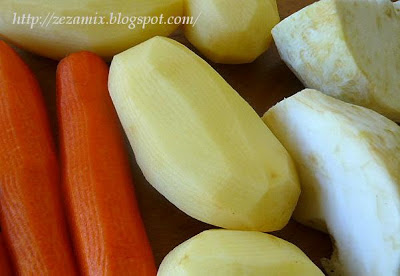 mashed potatoes and celery with roasted carrots