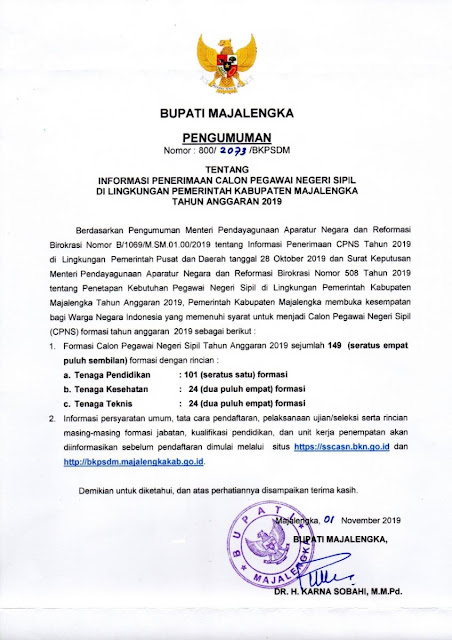 Pengumuman Pendaftaran Dan Formasi Cpns Majalengka Tahun 2021 Masdinko Com