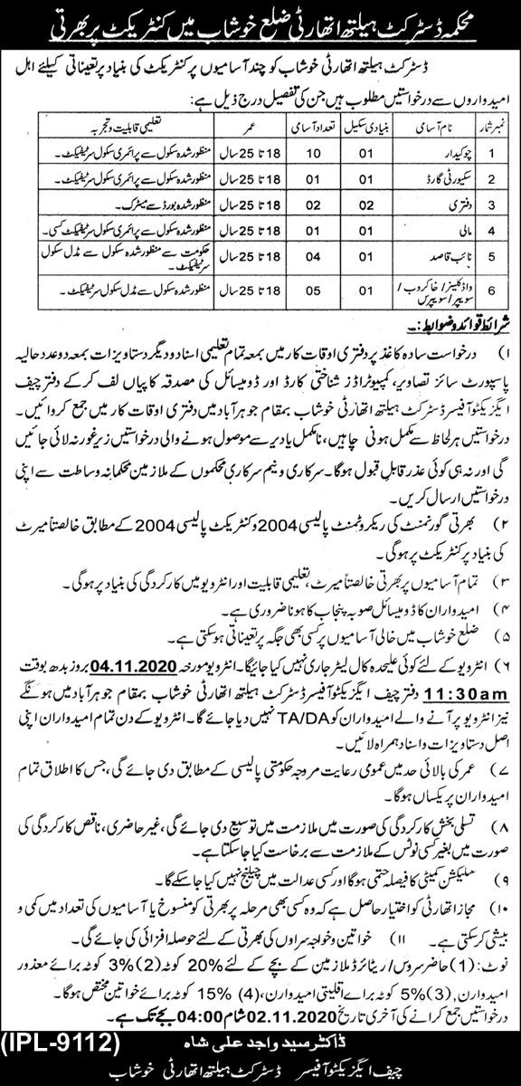 District Health Authority DHA Khushab latest Jobs Advertisement 2020