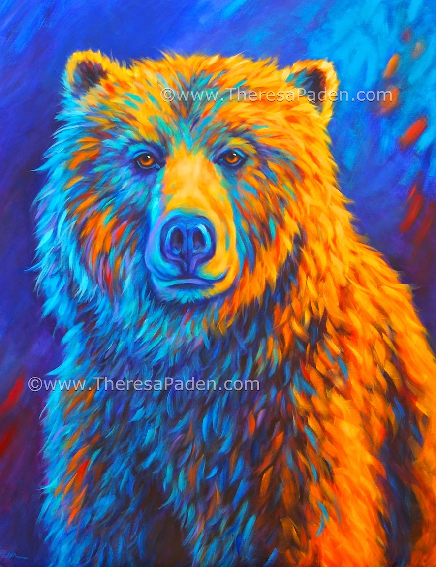 Paintings by Theresa Paden Large Grizzly Bear Painting in Bright