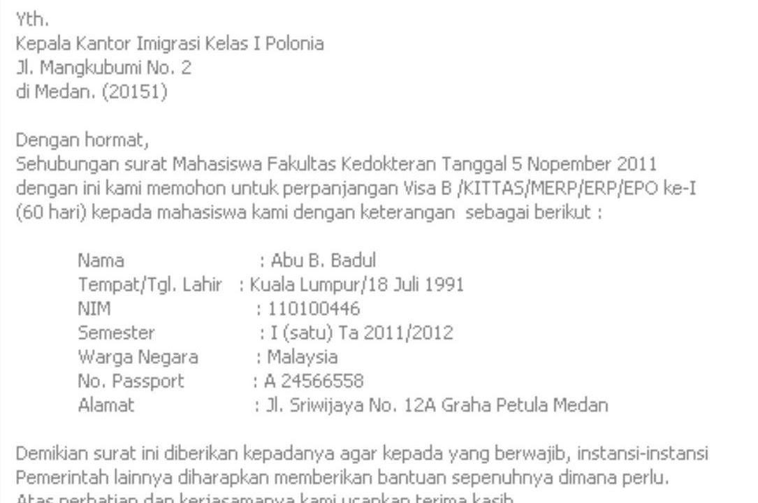 Contoh Surat Permohonan Epo