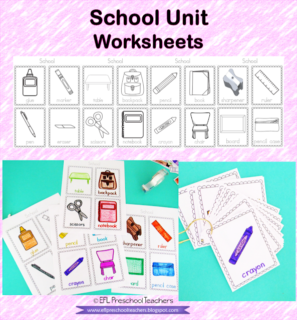 School Unit worksheets –Vocabulary flashcards