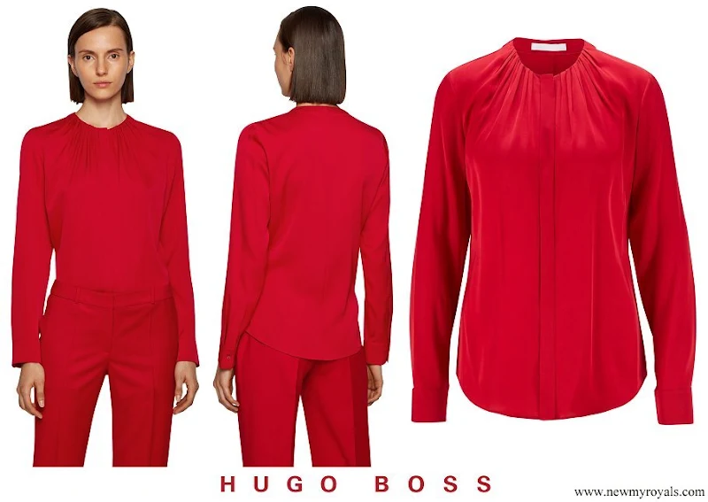 Crown Princess Mary wore Hugo Boss Banora Gathered Silk Blouse