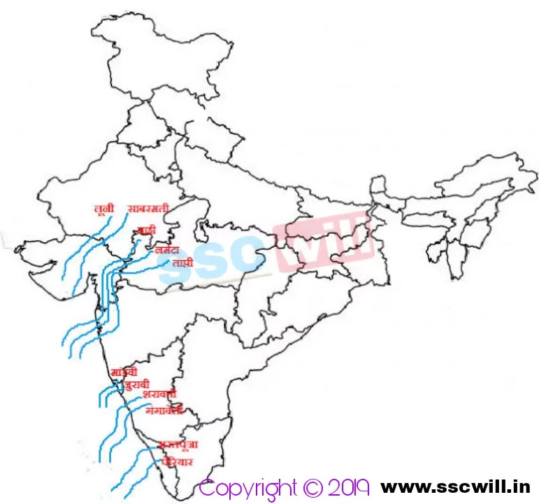 India River Map in Hindi - भारत की नदियों का नक्शा