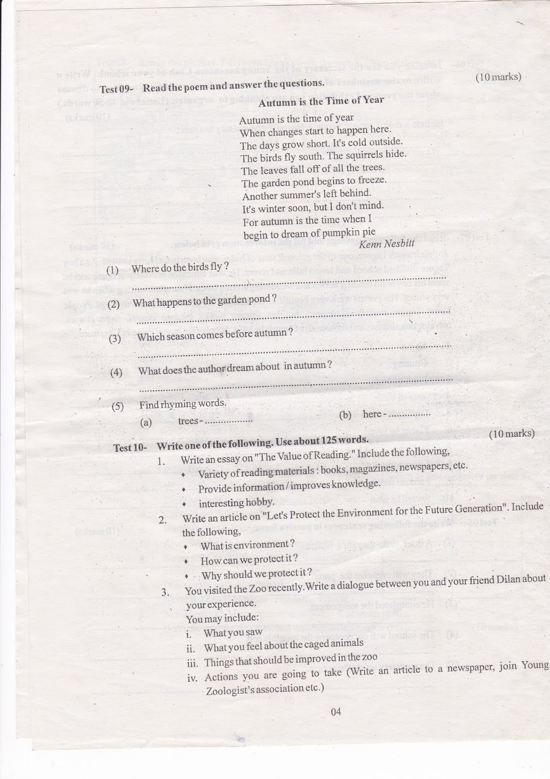 ENGLISH ACTIVITIES AND PAST PAPERS PAST PAPERS FOR GRADE 9