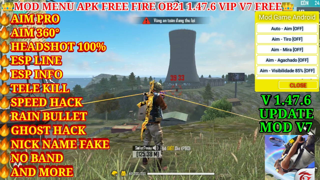 MOD MENU APK FREE FIRE OB21 1.47.6 VIP V7 FREE UPDATE ANTIBAND