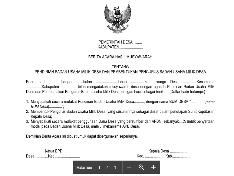 Download Berita Acara Musdes Pendirian BUMDes Seputar Desa