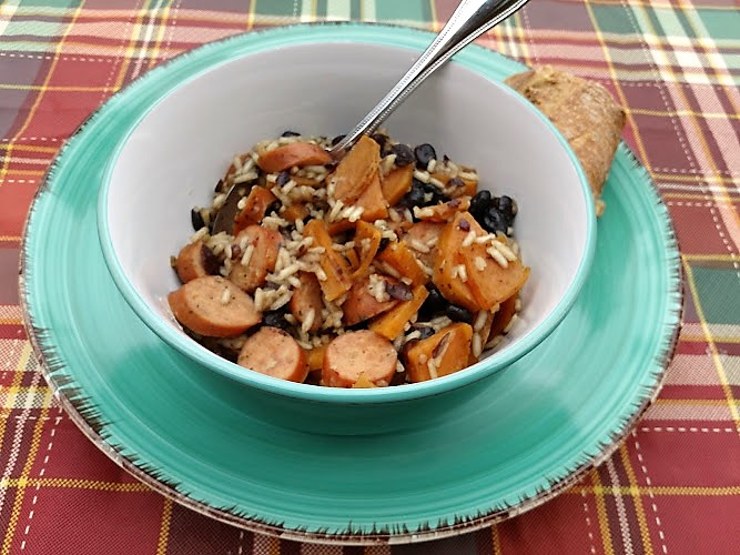 Ever Ready Jamaican Sausage Black Bean and Rice with Sweet Potatoes