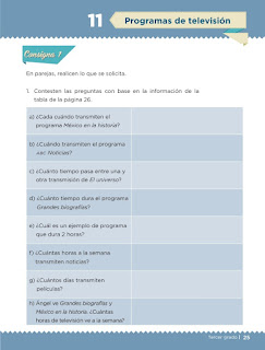 Apoyo Primaria Desafíos matemáticos 3er grado Bloque 1 lección 11 Programas de televisión