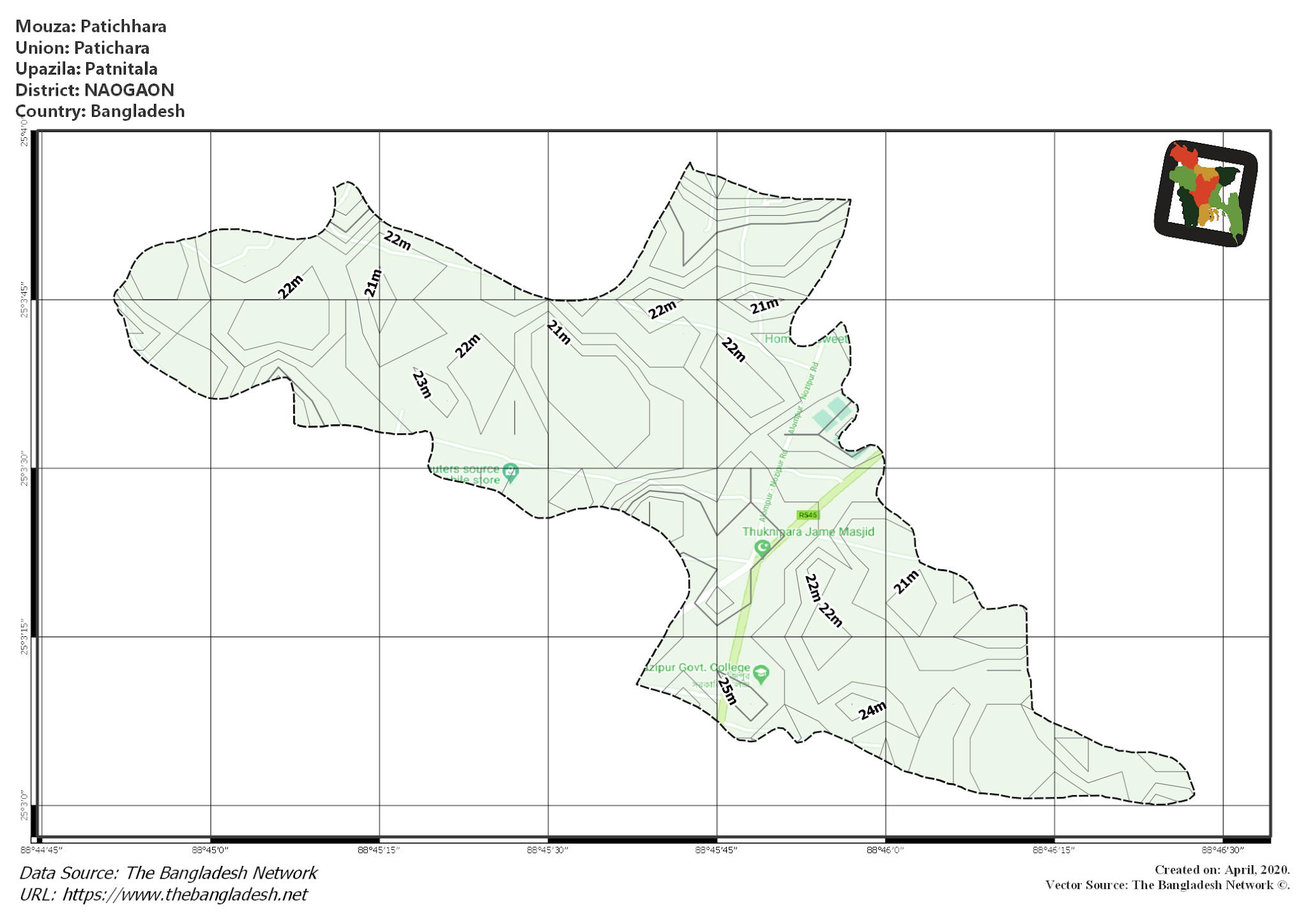 Map of Patichhara Mouza of Patnitala Upazila, NAOGAON, Bangladesh.