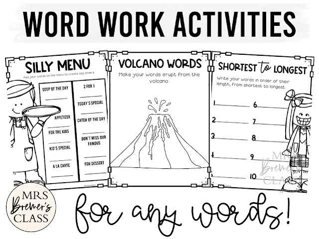 Word work activities for ANY words! Word work is an essential part of language learning in the primary grades. Make word work FUN while LEARNING takes place! There are seventeen different word work activities included in this pack. They can be used for absolutely ANY word learning! Perfect for literacy centers or sub plans. A must have for Kindergarten- Third Grade! #wordwork #wordworkactivities #spelling #1stgrade #2ndgrade #kindergarten