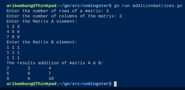Go Program To Addition Two Matrices (Golang) - Codingster