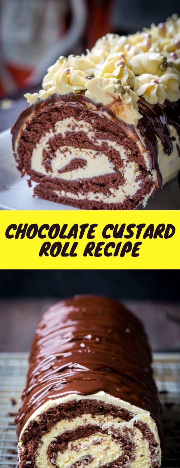 Chocolate Custard Roll Recipe #dessert #cake #chocolate #custard #roll