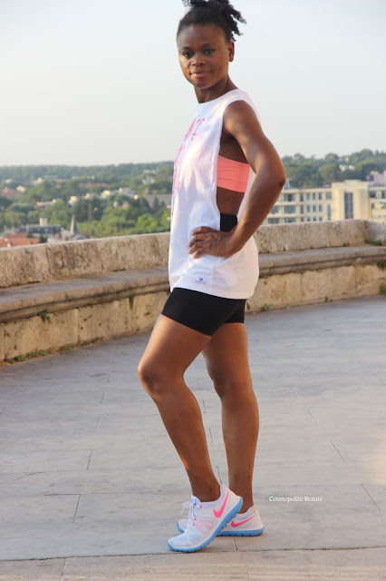 cosmopolite beauté, cosmopolitan beauty, sport, tenue de sport, fitness, fitness outfit, sarouel, dancehall, running, legging mixa, femme noire sportive, femme noire, black beauty, blog mode, blog beauté