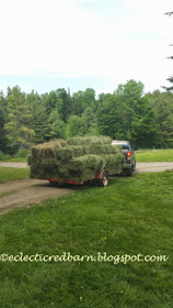 Eclectic Red Barn: Trailer loaded with hay