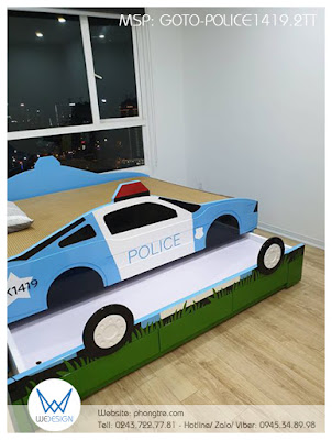 Giường ô tô cảnh sát MK1419 có kiểu dáng giường ô tô 2 tầng thấp 1m6 có 3 ngăn kéo