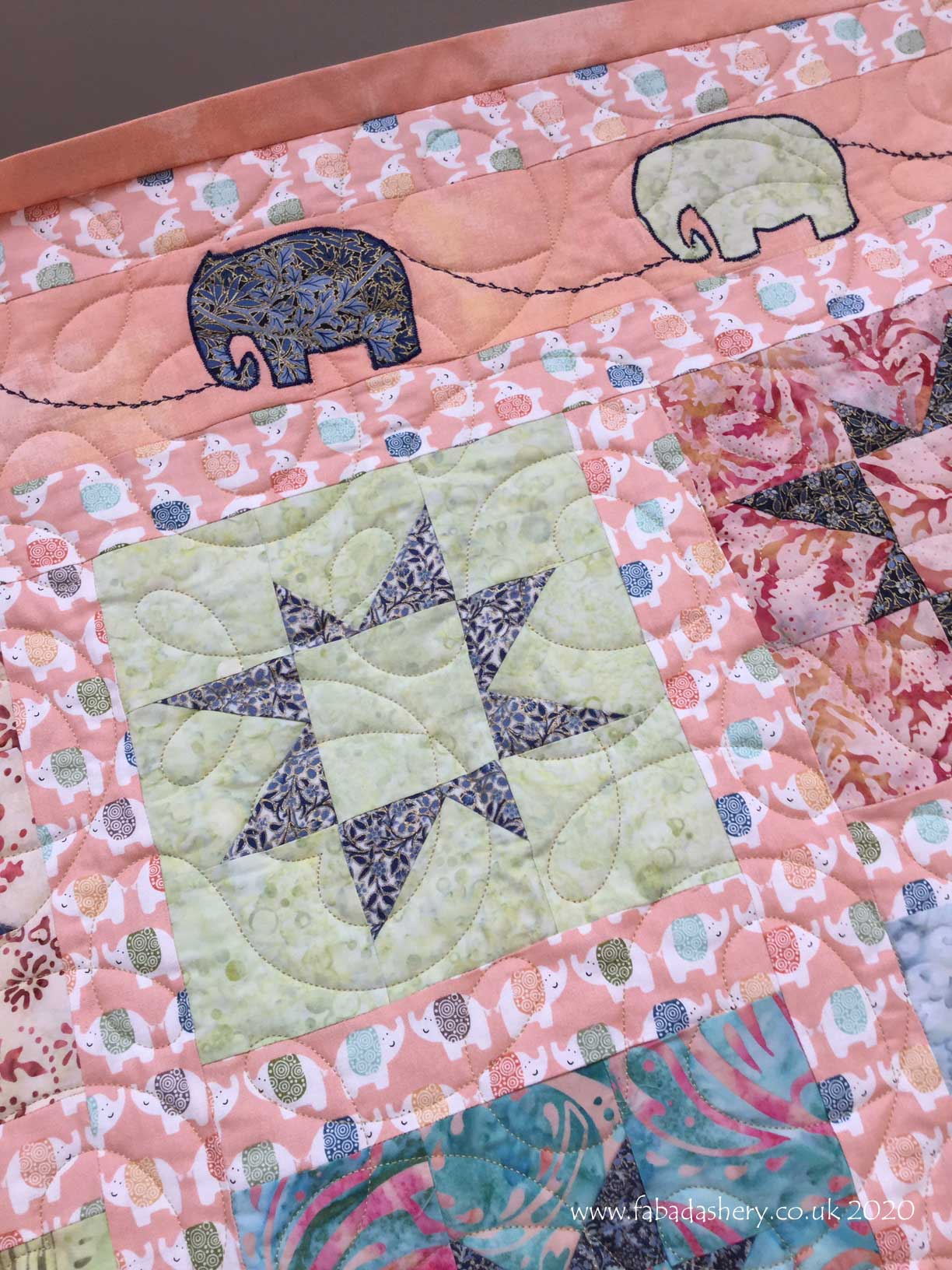 Fabadashery Longarm Quilting: Pink and Blue Elephant Quiltmade by Marie ...
