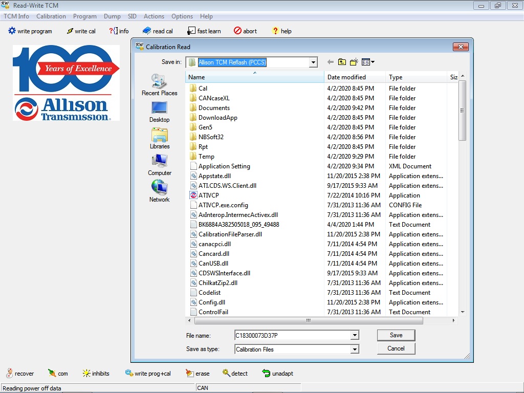 Write Program and Calibration to TCM using ALLISON TCM Reflash (PCCS