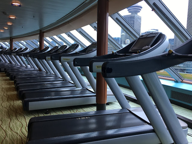 Top-of-the-line treadmills on Celebrity Cruises' Infinity, docked in Vancouver.