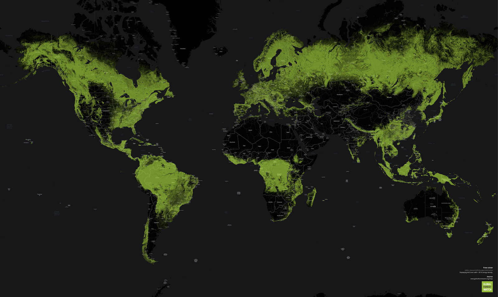 Global tree cover with >30% canopy density