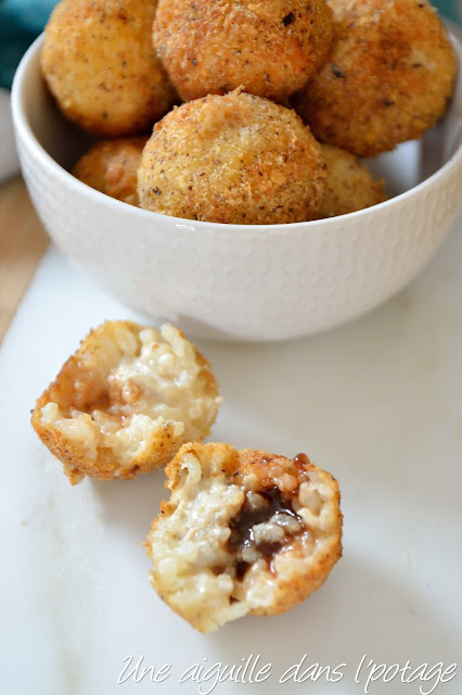 Croquettes de riz au lait, coeur aux Carambar 