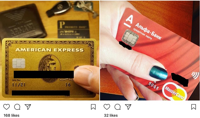 Pictures of credit cards posted to social media