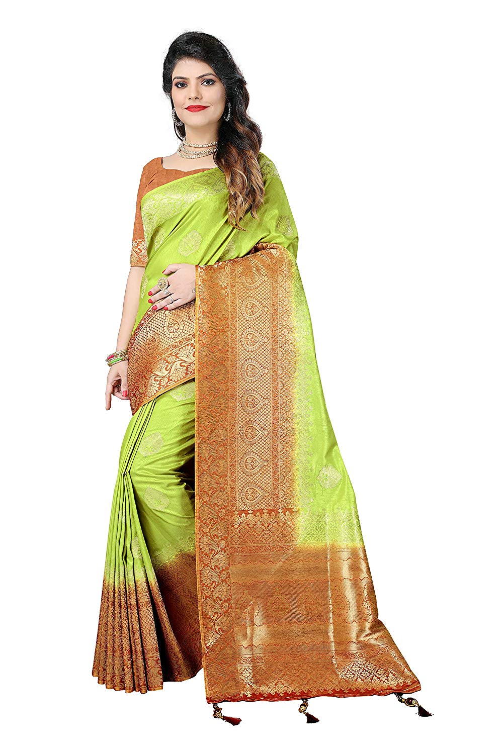 Silky Sarees Women's Banarasi Silk Saree with Heavy Blouse Piece
