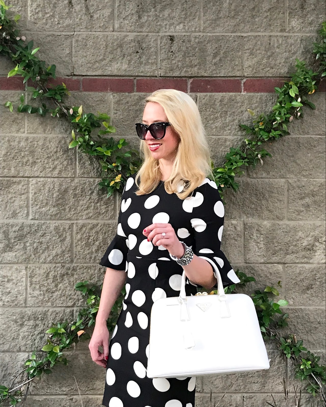 polka dot bell sleeve dress