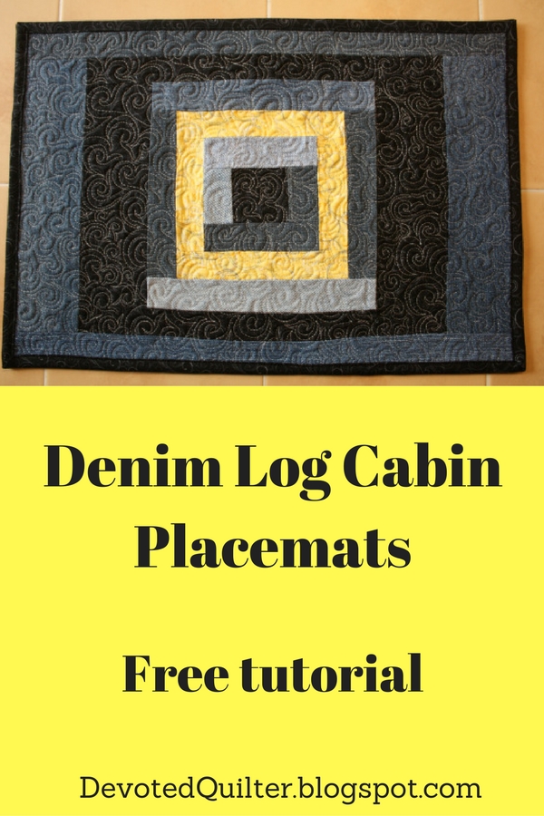 Denim Log Cabin Placemats | DevotedQuilter.blogspot.com