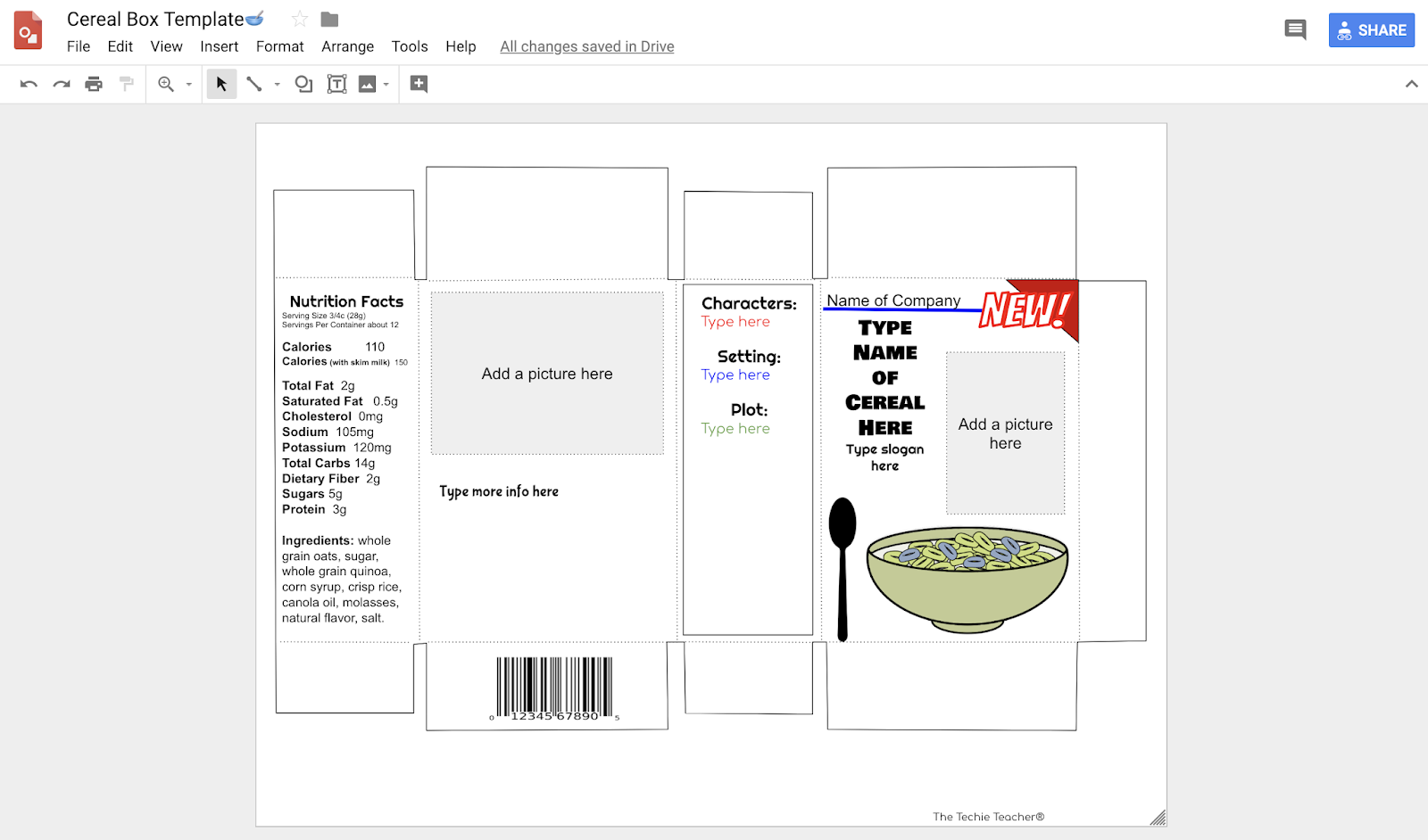 Design A Cereal Box In Google Drawing Book Report Idea The Techie Teacher