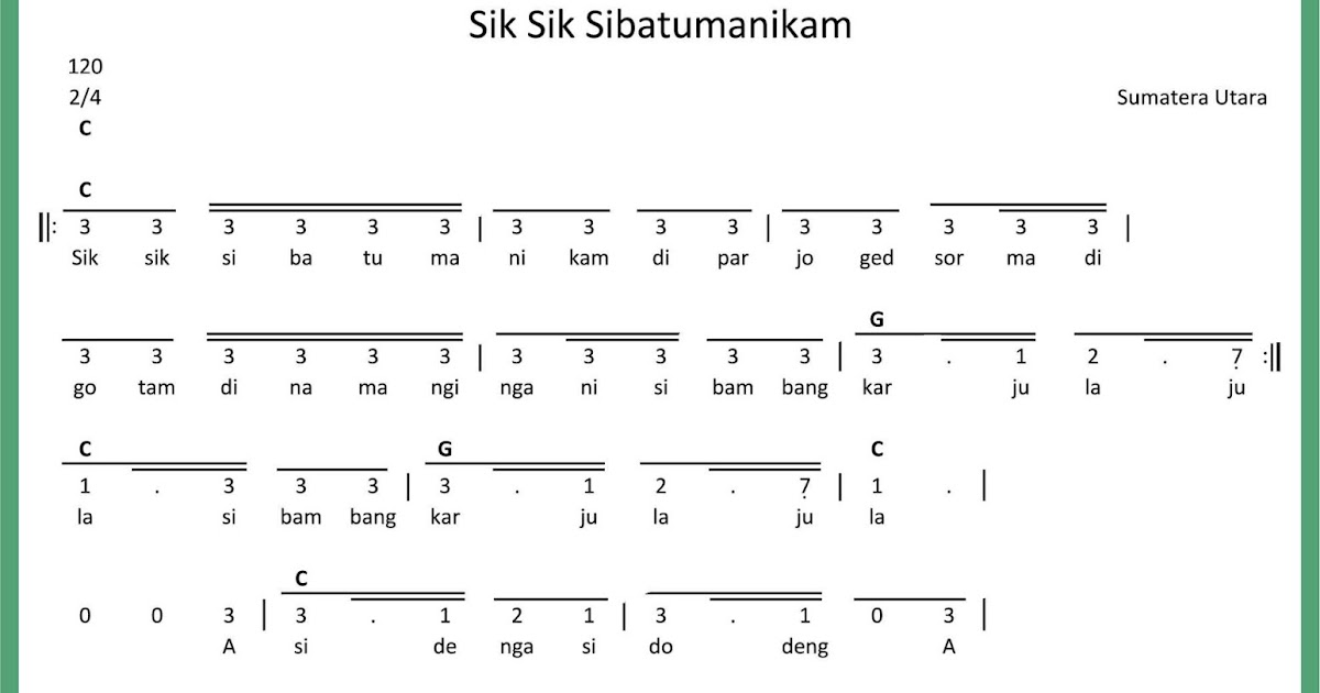 Not Angka Sik Sik Sibatumanikam SEPUTAR MUSIK Not Angka Sik Sik Sibatumanikam SEPUTAR MUSIK