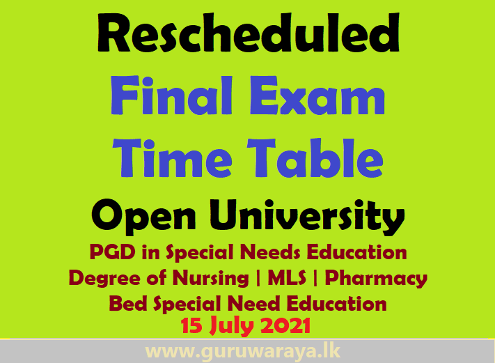 Rescheduled  Final Exams Time Table - Open University  