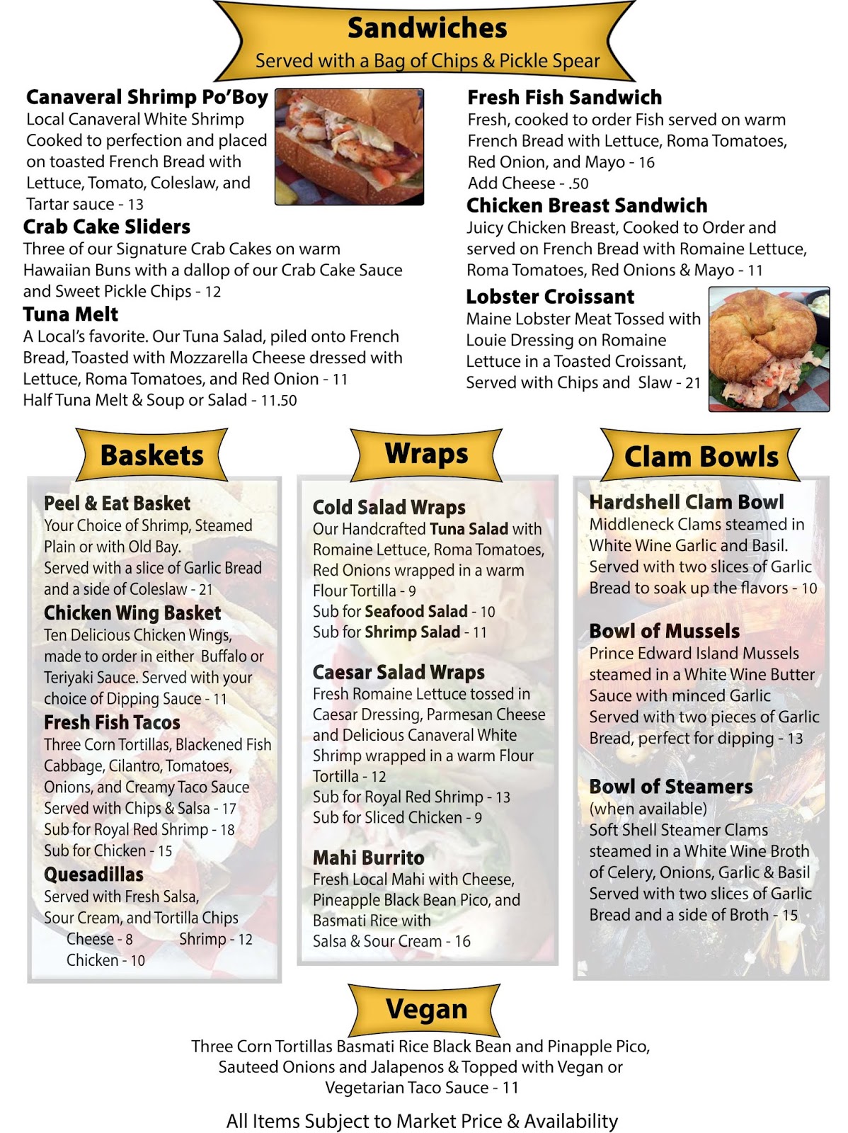 Seafood Atlantic Restaurant & Seafood Market Cape Canaveral Florida Seafood Atlantic's Menu