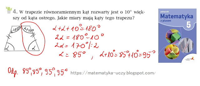 Zad.4 i 5 str. 134 "Matematyka z plusem 5" Miary kątów w trapezach