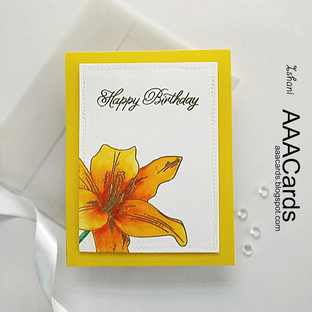 AAA Cards, Uniko Ltd, Zig clean colour brush pens, water colouring, heat embossing, Birthday card, Card for her, Quillish, Uniko Pure florals Lily