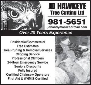 JD Hawkeye Tree Cutting Ltd yellow pages ad