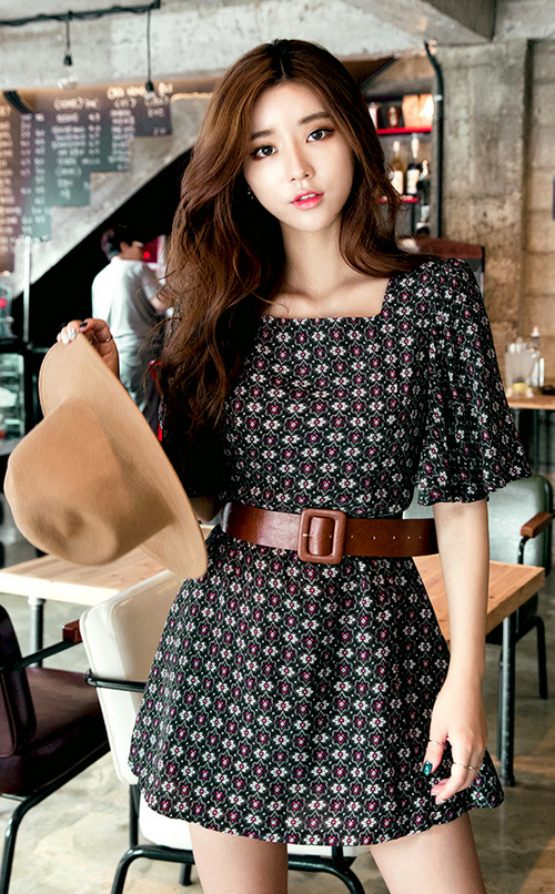 [Chuu] Flower Pattern A-Line Dress | KSTYLICK - Latest Korean Fashion ...