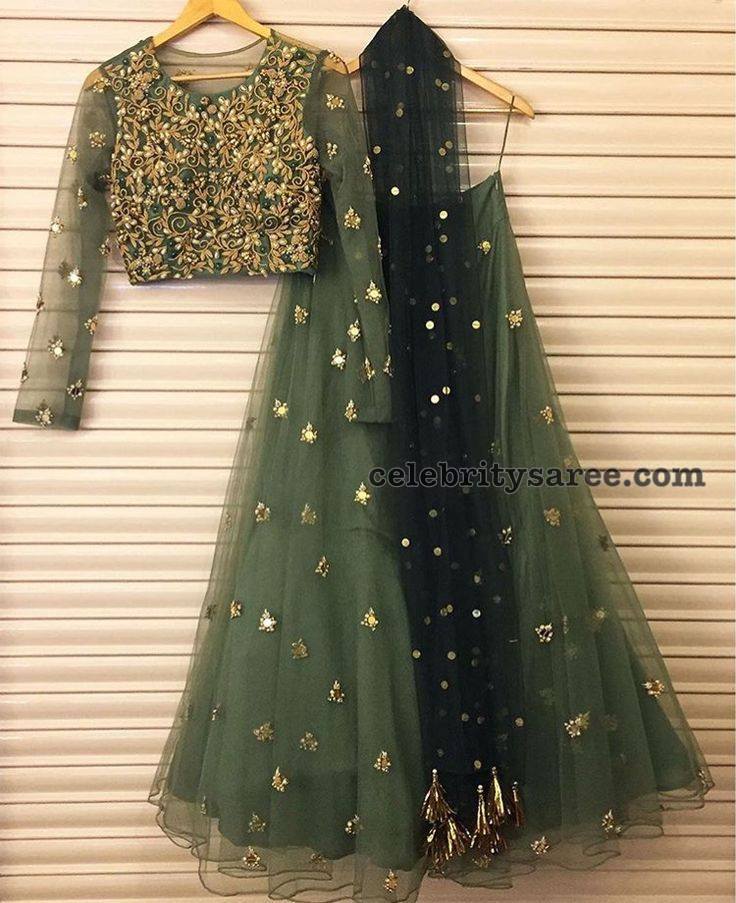 Green Lehenga Full Sleeves Zardosi Blouse Saree Blouse Patterns