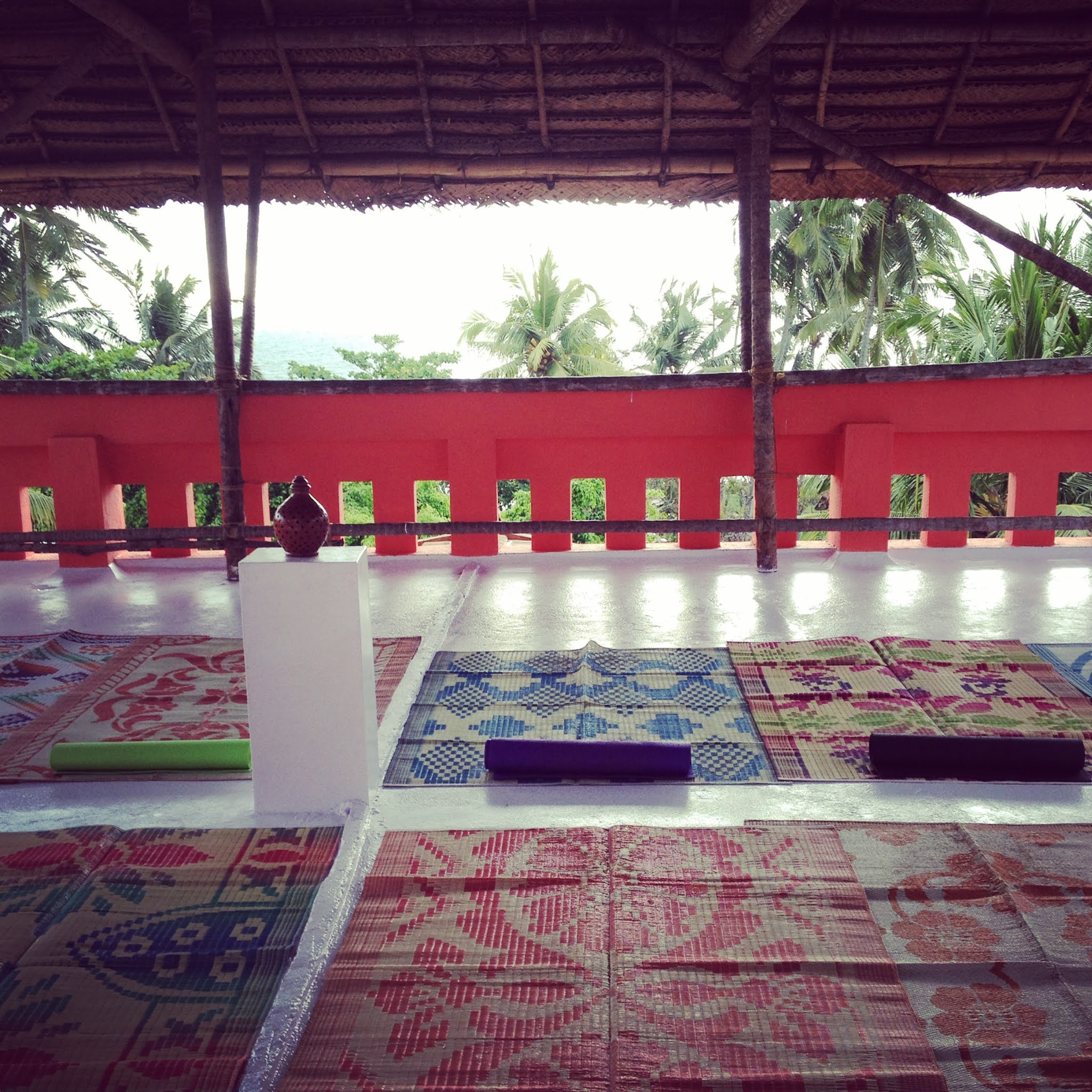 yoga matts and bamboo roof with sea views at soul and surf in varkala india