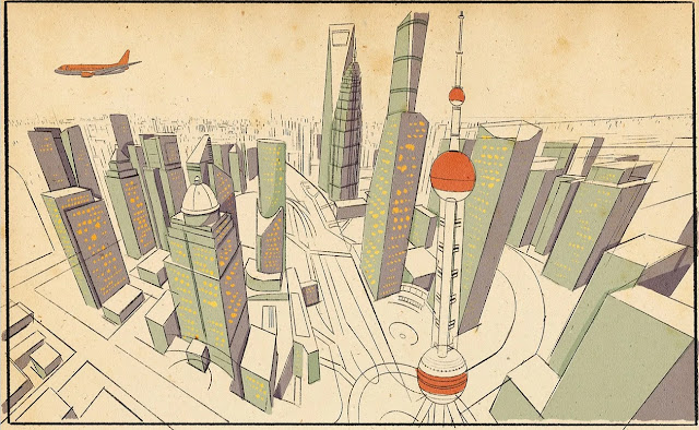 Бетонная пустыня Шанхая простирается до самого горизонта с небоскребами (Рисунок: Эммануэль Лафон)