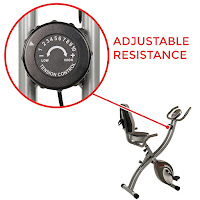 Resistance adjustment knob with 10 magnetic resistance levels on Sunny Health & Fitness SF-B2721 Comfort XL Folding Semi-Recumbent Bike