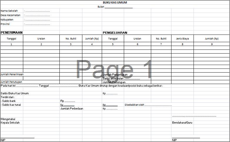 Contoh Format Buku Kas Umum Bulanan Sekolah Dokumen