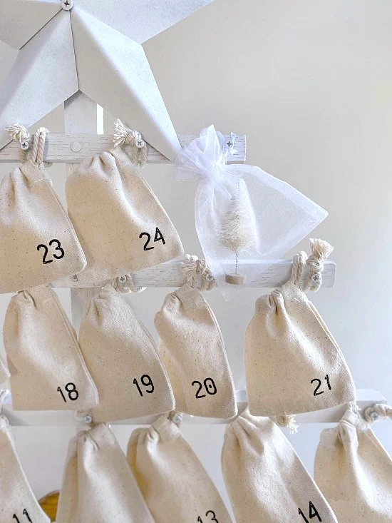 Numbered muslin bags filled with treats