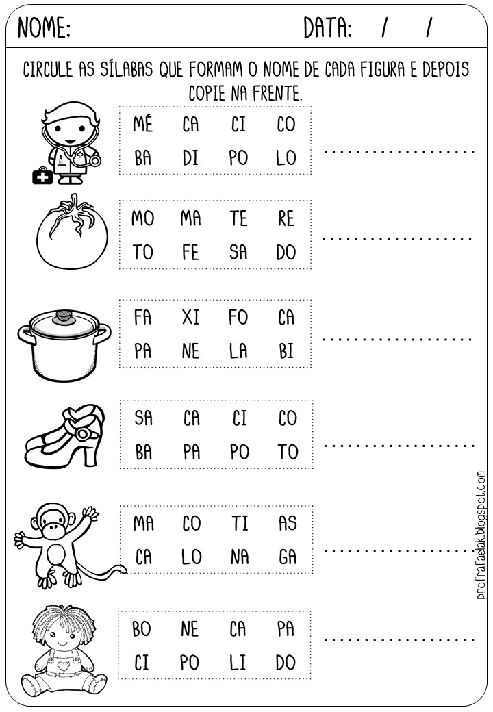 15 Atividades de alfabetização sílabas simples para imprimir