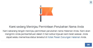 halaman fanspage facebook sedang di tinjau