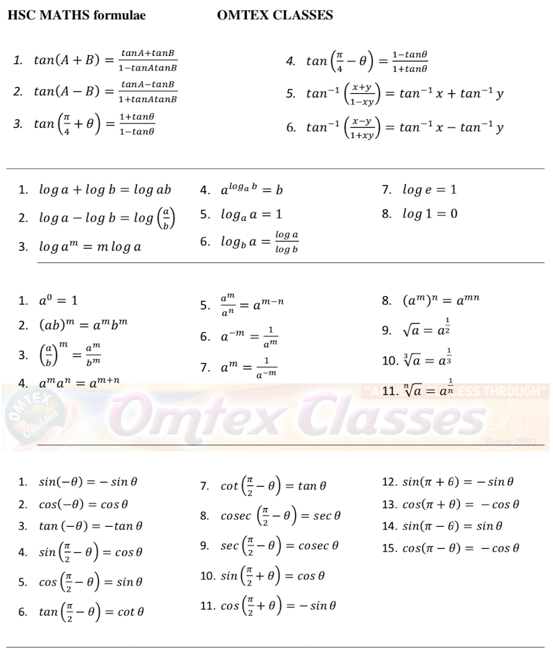 Peerless Hsc Maths Formula Sheet 2019 Balance The Reactions Worksheet
