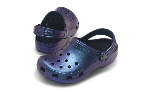 black iridescent crocs