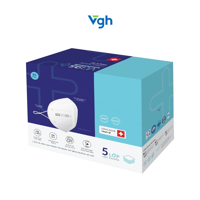 VG Healthcare Khẩu trang VG95+ 2 lớp màu trắng