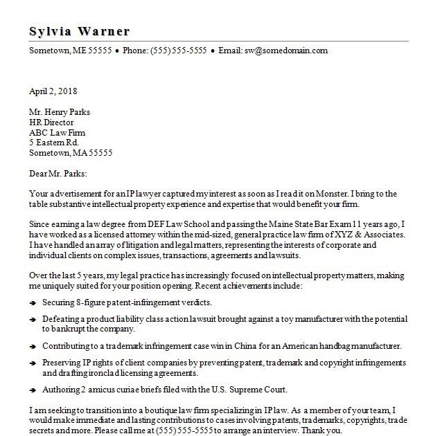 cover letter template law school